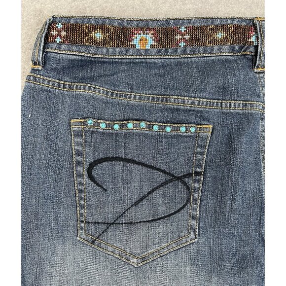Chico’s Platinum Women’s Jeans Sz XL Beaded Aztec Inspired Embellished Denim - Picture 7 of 16